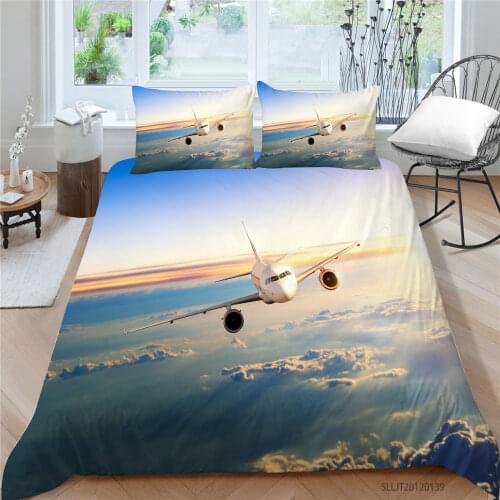 Hot Sale Bedding Set Airplane In The Sky Lifelike Duvet Cover Single King Queen Twin Full Double 3D Dawn Bed Set For Boys