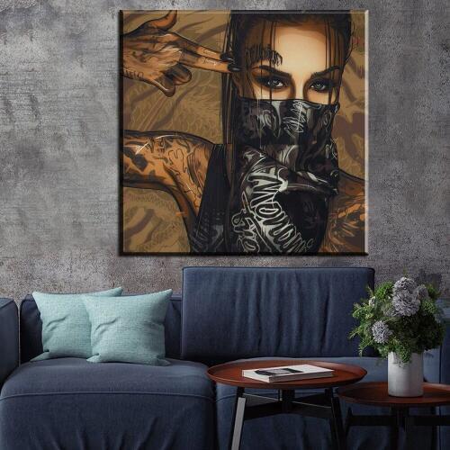Modern Painting Picture Street Graffiti Art Girl Portrait Ninja Oil Painting Home Decoration Wall Art Poster Painting Home Decor