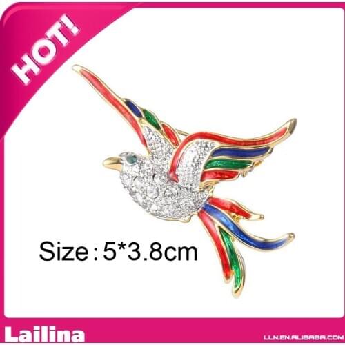 Gold-Tone Crystal Colorful Enamel Flying Bird Brooch Pin Clear