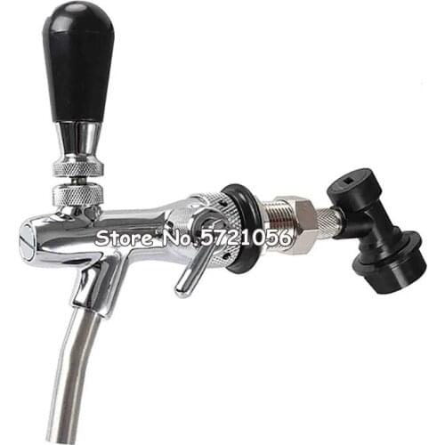 Beer Tap Adjustable Flows Chrome Draft Beer Tap Shank Long Stem Home Brew Beer Keg Taps with Ball Lock Disconnect