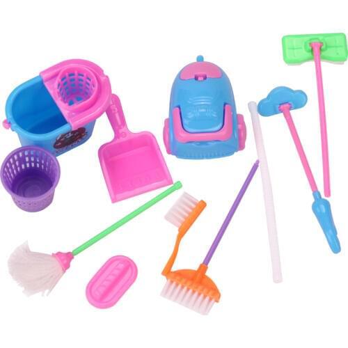 Dolls Miniature Dollhouse Cleaning Brush Baby Toys American Babie Accessories Furniture Mop, Broom, Dustbin Vacuum Cleaner Q15