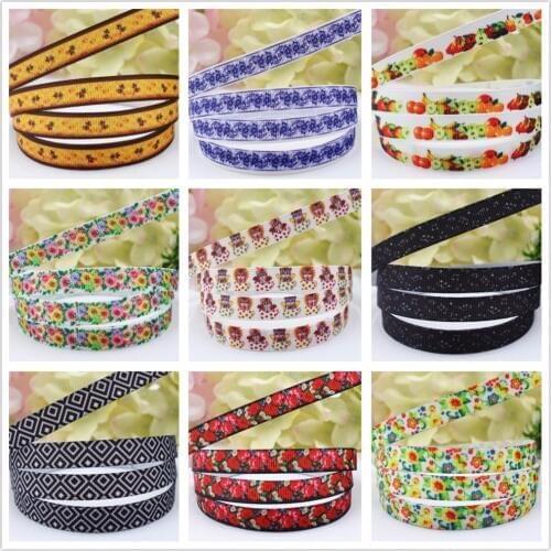 16607-11 ,10MM flowers Printed grosgrain ribbon,garment accessories hair accessories material, handmade wedding decoration