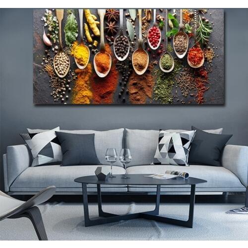 Spoon Grains Spices Posters and Prints Restaurant Posters and Prints Scandinavian Wall Art Picture fosr Kitchen Room Decor