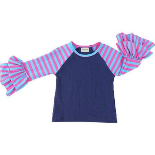 Cute Baby Kids Ruffled Shirt Tops Striped Dot Print Long Sleeve Pullover T-shirt Tops Unisex Boys Girls Casual Tops Sleepwear