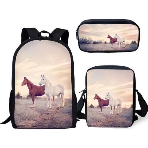 HaoYun Fashion Childrens Backpack Kawaii Horse Pattern Kids School Book Bags 3PCs Set Students Backpack/Flaps Bag/Pen Bags