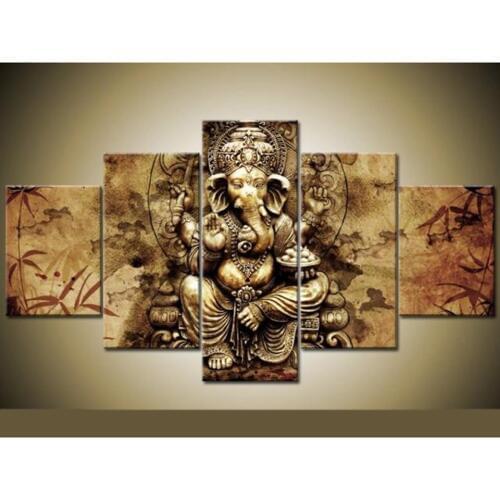 Frame Art HD Printed Canvas Poster Home Decoration 5 Panel Ganesha Red Maple Tree Living Room Wall Modular Pictures Painting