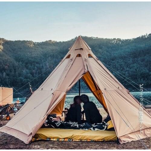 Mongolian Yurt Camping Teepee 5-8Person Big Pyramid Backpacking Tent Chimney Hole Shelter Cotton Rainproof Octagonal Tent