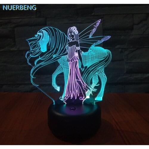 3D Unicorn Horse Optical Illusion Night Light Touch Table Lamp 7 Colors Bedroom Decor Luminaria Lampara Girls Xmas Birthday Gift