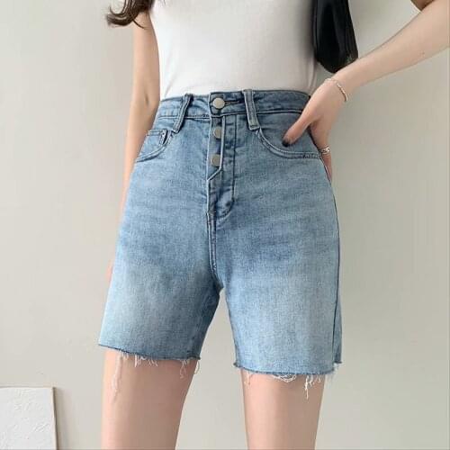 2021 New summer short jeans high waist thin multi-button elastic bridal jeans nuns straight pants DLZK589