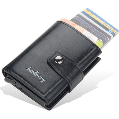2021 New Business ID Credit Card Holder Men and Women Metal RFID Vintage Aluminium Box PU Leather Card Wallet Note Carbon