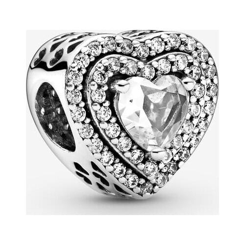 New Winter Sparkling Levelled Hearts Charms 925 Sterling Silver Beads fit Original Bracelet Necklaces Christmas Gift DIY Jewelry