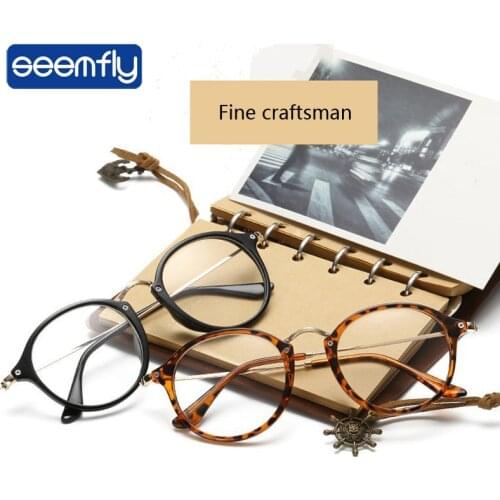 Seemfly Optical Computer Glasses Women Men Round Oval Metal Eyeglasses Transparent Flat Lens Myopia Prescription Eyewear Frames