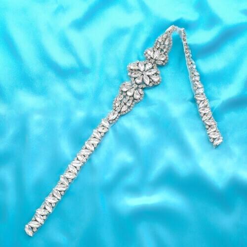 Wholesale Gold Wedding Dresses Applique Pearl DIY Silver Accessories Beaded Wide Garment Rhinestone Crystal Bridal Handmade S181