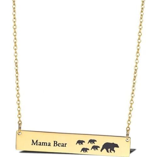 RIR Mama Bear Necklace Stainless Steel Mama Pendant Necklace Gift For Mothers Day Gift Mother Jewelry