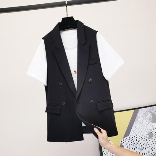 Suit Lapel Vest Jacket Korean Spring New Casual All-Match Mid-Length Double-Breasted Women Fashion Sleeveless Blazer Tops zh372