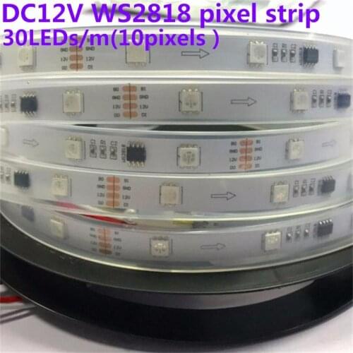 5m/roll DC12V WS2818 RGB full color led pixel strip 30LEDs/m(10pixels/m),waterproof ip66silicon tube with ray/paul/Xconnect plug