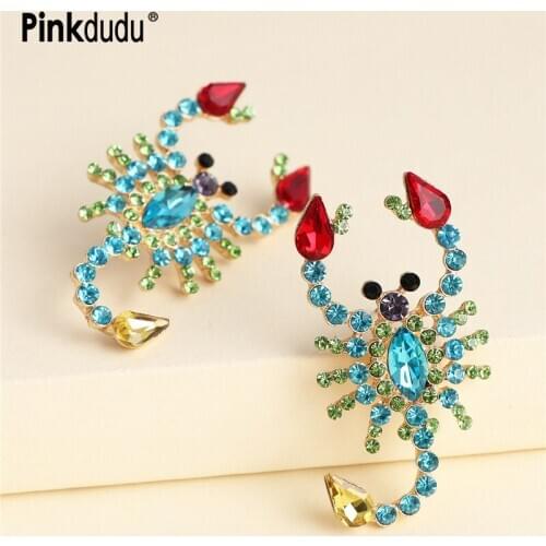 Pinkdudu Rhinestone Scorpion Charms Dangle Earrings Colorful Crystal Maxi Statement Earrings for Women Jewelry Accessories PD174