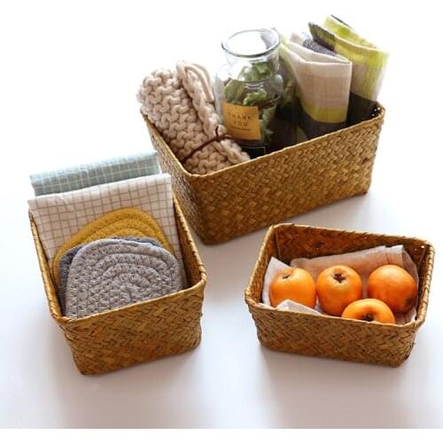 Handmade Rattan Wicker Storage Basket Cosmetic Storage Box Fruit Tea Snacks Bread Picnic Basket Houseware Storage Organization