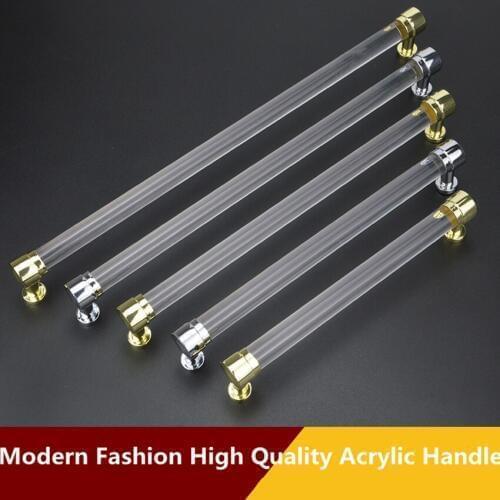 96 128 160mm 224 256mm modern fashion Transparent acrylic kitchen cabinet wardrobe door handle silver gold cupboard drawer pull