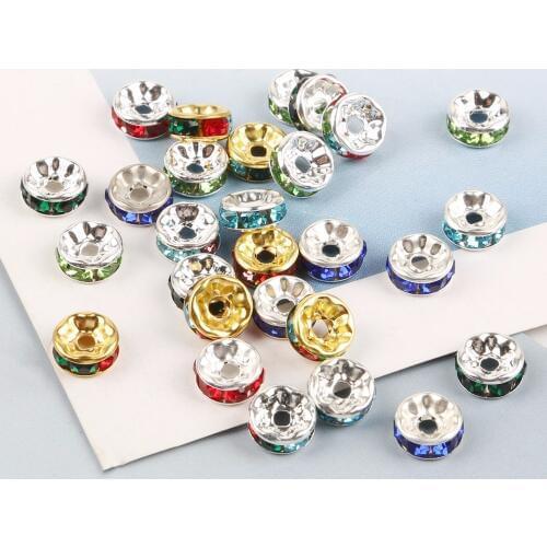 50pcs/lot 6/8mm Mixed Color Rhinestone Rondelles Crystal Beads Loose Spacer Beads for Jewelry Making DIY Bracelet Necklace