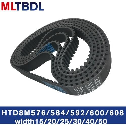 Rubber synchronous belt HTD8M 576 584 592 600 608 pitch=8mm arc tooth industrial transmission belt toothed belt width 20/30/40mm