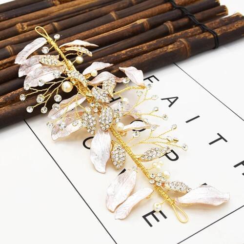 Luxuries Crystal Leaf Hairpins Girls Color Pearls Princess Headpiece Wedding Hair Accessories Gold Barrettes Hairclip