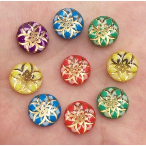 60PCS Shiny Resin 12mm Round Colorful Spun Gold Flower Flatback Rhinestone Scrapbook DIY Wedding Applique Ornament Crafts SG43