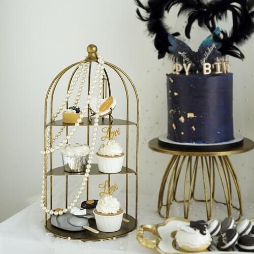 SWEETGO birdcage cupcake holders gold/silver storage racks for makeup/perfume/jewelry cake table sweet candy bar home decorating