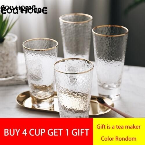 Heat-resistant Glass Kung Fu Tea Cup Japanese Style Golden Rim Process Round Water Mug Wine Glasses Eco-Friendly Home Teaware