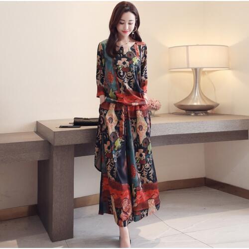 Vintage Outfits For Women Trend 2019 Urban Outfit Pants Suits Elegant Woman Boho Loose Baggy Pants And Top Two Piece Set TA1414