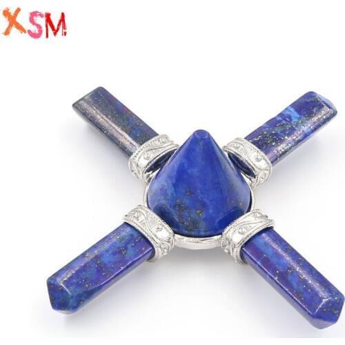 Xinshangmie Fashion Lapis Lazuli Stone Healing Crystals 4 Point Pyramid Energy Generator Pendant Pyramid For Home Decor