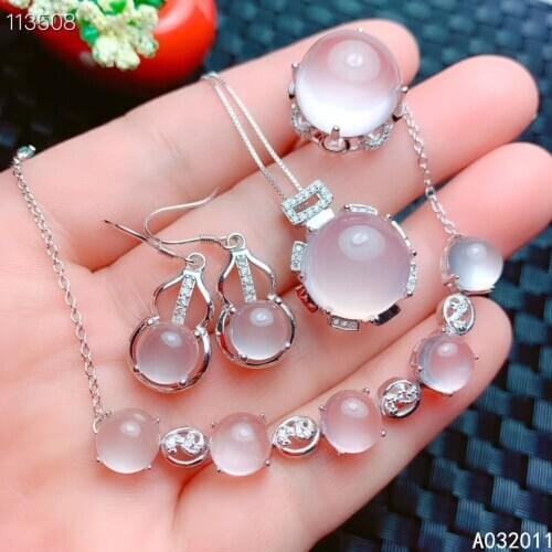 KJJEAXCMY fine jewelry natural Rose Quartz 925 sterling silver popular women pendant bracelet ring earrings set support test