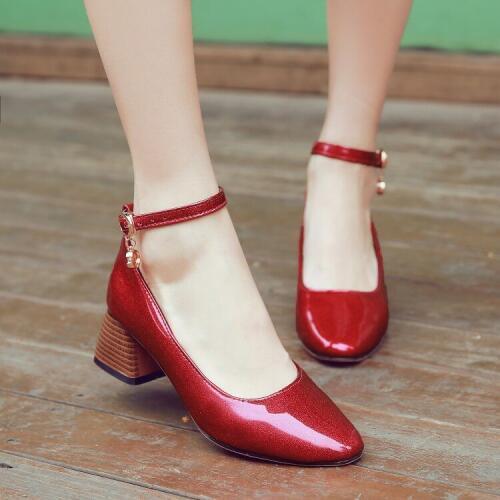 Big Size 11 12 13 14 ladies high heels women shoes woman pumps Package the heel Package toes Shallow mouth Rough heel buckles