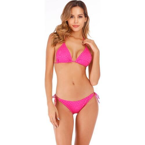 Z-LAI Sexy solid Bikini Women Two-piece Push Up Swimsuit Halter Bandage Swimwear Padded Bathing Suits lace up Low Waist biquini