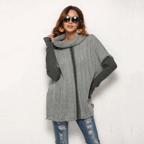 Women Long Sleeves Sweater Loose Knitted Pullover Jumper Casual Tunic Streetwear Female Patchwork Turtleneck Cowl Neck Tops