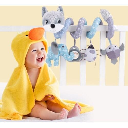 Cartoon Animal Fox Mobile Crib Bed Infant Sound Paper Spiral Plush Rattles Toy Musical Mobile Rattles Newborn Baby Gift