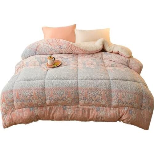 Lamb wool winter quilts carved thickened warmth spring autumn quilt single double student dormitory coral fleece quilted blanket