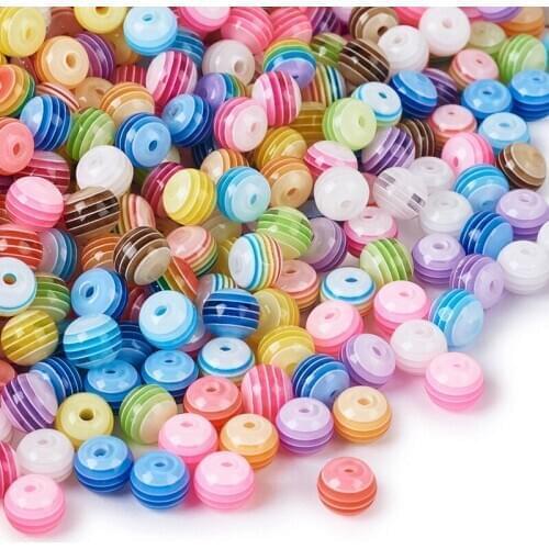 100pcs 8mm Mixed Color Round Transparent Stripe Resin Beads for Jewelry Making DIY Bracelet Necklace Findings Hole: 2mm