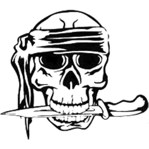 15.6cm*13.6cm Pirate Skull Knife Cartoon Motorcycle Car Sticker Vinyl Black/Silver N1544
