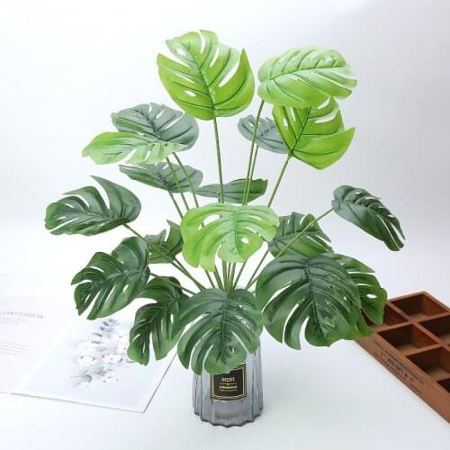 18 Forks Large Artificial Plant Plastic Turtle Tree Leaves Fake Monstera Branch Tropical Green Plant Bonsai Indoor Decor