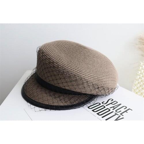 202105-lulu new japan Style paper grass pu brim mesh fashion newsboy cap leisure lady Octagonal hat men women visors cap