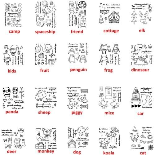 4*4/4*6 inch Clear Stamps Camping Spaceship House Santa Claus Kids Panda Deer Koala Monkey Critters DIY Scrapbooking Craft