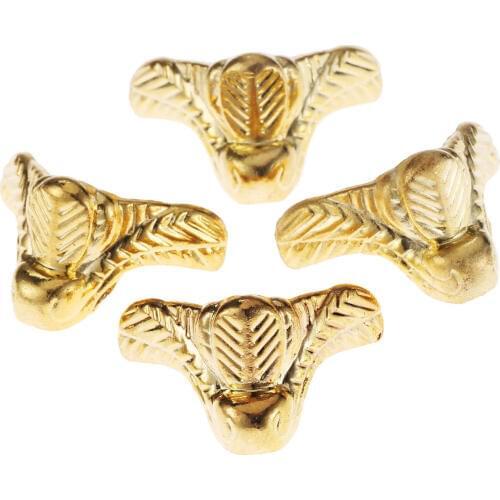 4Pcs 29*17mm Gold Wood Jewelry Box Corner Protectors Feet Leg Guard Metal Crafts Decorative Bracket For Furniture Hardware