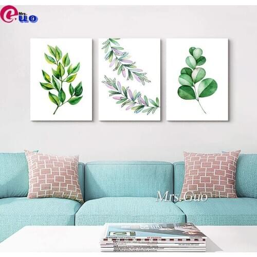 5d Diamond Painting 5d 3pcs Tropical Watercolor Leaves Handmade Gift DIY Diamond Embroidery Cross Stitch Triptych Home Decor Kit