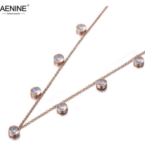 AENINE Trendy Bohemia Stainless Steel CZ Crystal Love Circles Choker Necklaces For Women Chic Charm Pendant Necklace AN19205