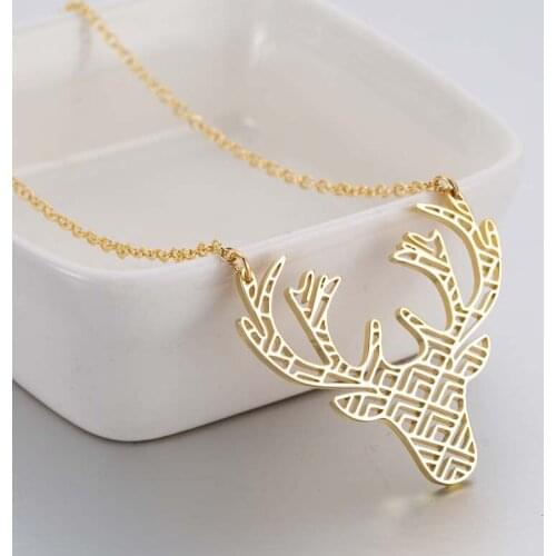 AsJerlya Long Chain Deer Pendants Necklaces For Women Choker Necklace Stainless Steel Long collares femme Fashion Jewelry Choker