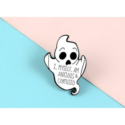 Cartoon Ghost Baby Enamel pins Custom Brooches for Clothes ANXIOUS CONFUSED Badge Fashion Halloween Jewelry Gift for Friends