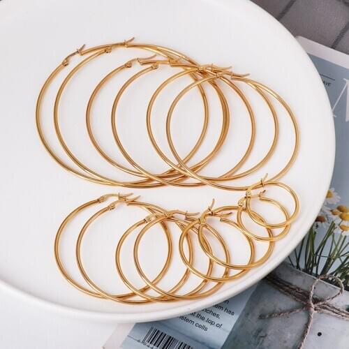 Hot Sale 7 Sizes Big Smooth Circles Hoop Earrings For Women Statement Gold Silver Color Round Circle Loop Earring Party Gift