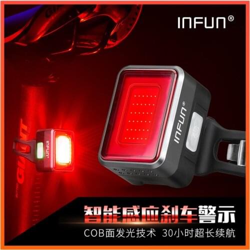 INFUN Bicycle Rear Light Cycling Automatic Brake Induction Taillight MTB USB Charge Breathable LED Flashlight Bike Safety Lamp