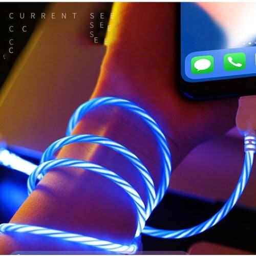 Tutew LED Glow Flowing Fast Charger Cable for Xiaomi Redmi Note 8 7 Pro Luminous Charging USB Cable For Huawei P20 Lite P30 Wir
